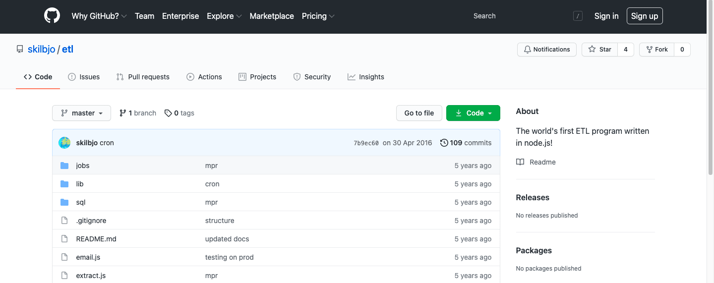 Node.js Open Source ETL Github Page
